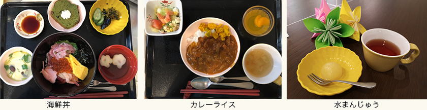 えびと野菜の天丼／茶そば／手作りババロア